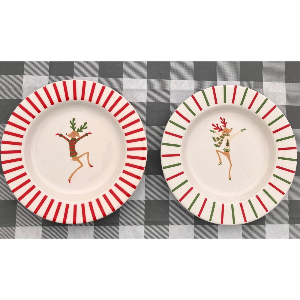 Certified International Pasta Bowls 9 Inch Red Green Reindeer Set of 2